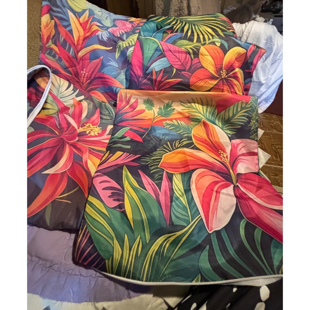 Tropical Floral Hibiscus Palm Leaf Square Pillow Covers Set of 4 Pink 16x16